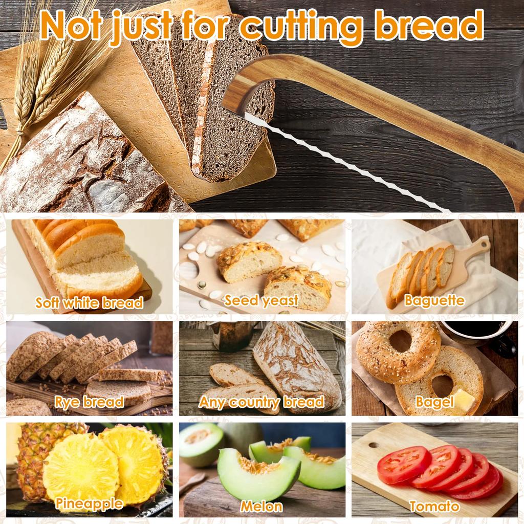 Sourdough Bread Knife Sturdy Bagel Cutter Convenient Wood Serrated Bread Slicer Versatile Wood Bread Bow Knife Ergonomic Bread