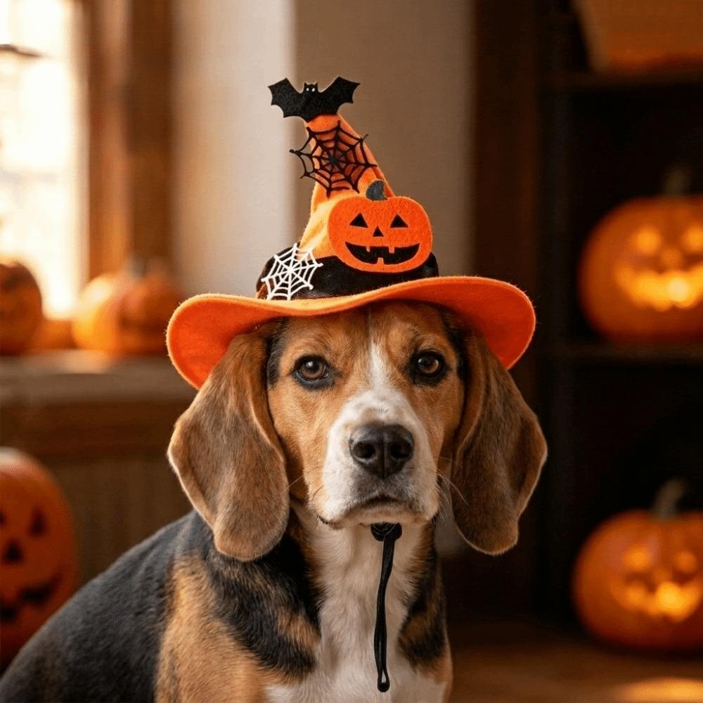 Adjustable Halloween Cat Hat Bow Tie Dog Wizard Hat Gift Pumpkin Bell Pet Hat Festival Atmosphere