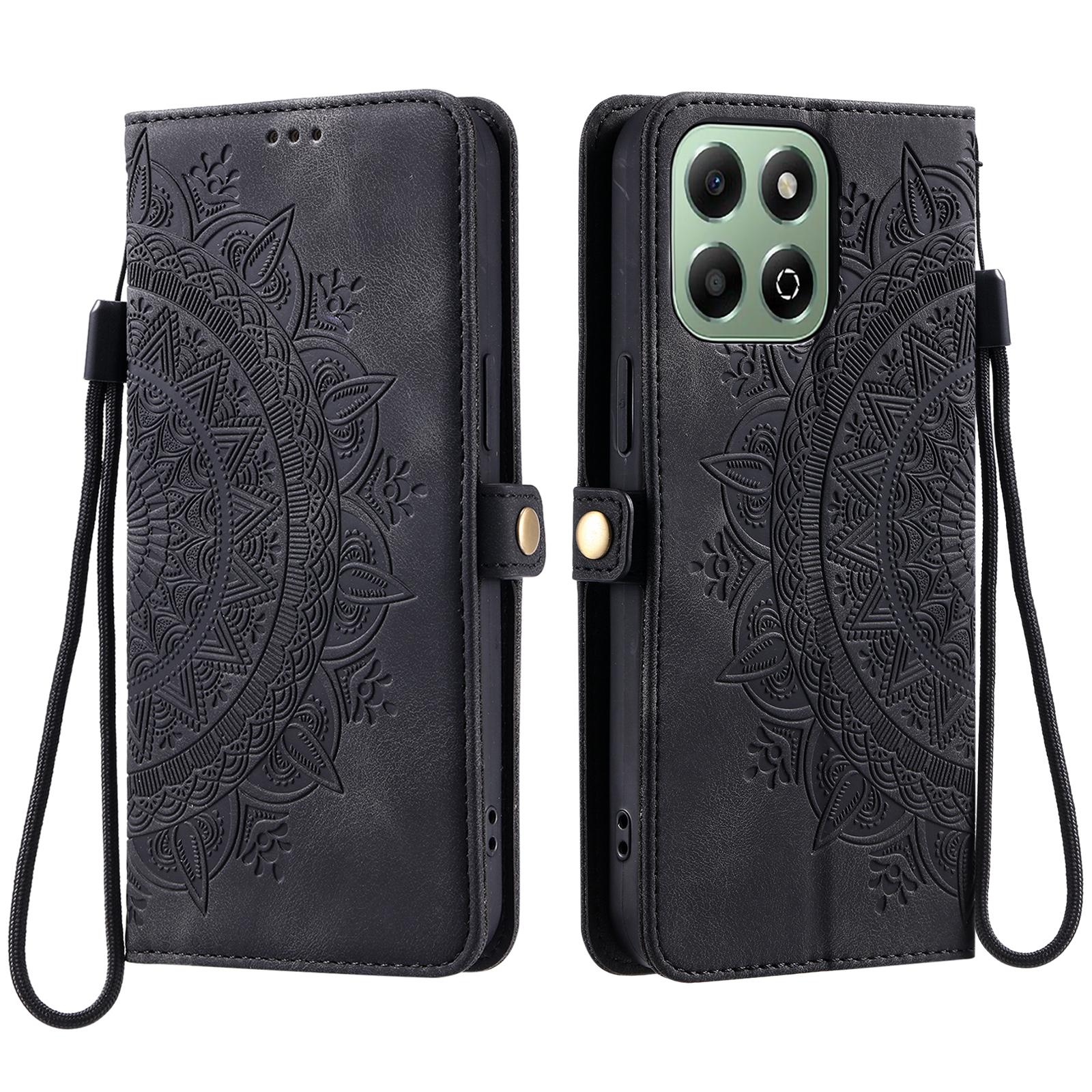 

Style 016 For Honor X6a 4G/X6b 4G Case Skin Feel Totem Imprinted Wallet Leather Phone Cover Black