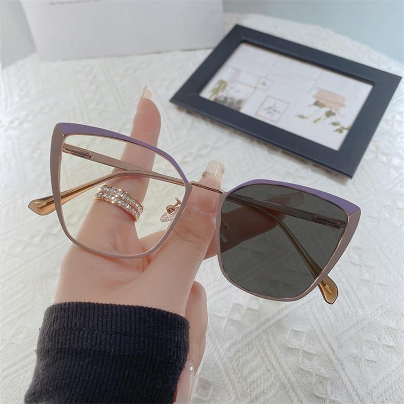 1.67 1.74 -8 To +8 New Fashion Brand Design Retro Cat Eye Frame Photochromic Anti Blue Light Computer Women Reading Glasses Farsighted Diopters