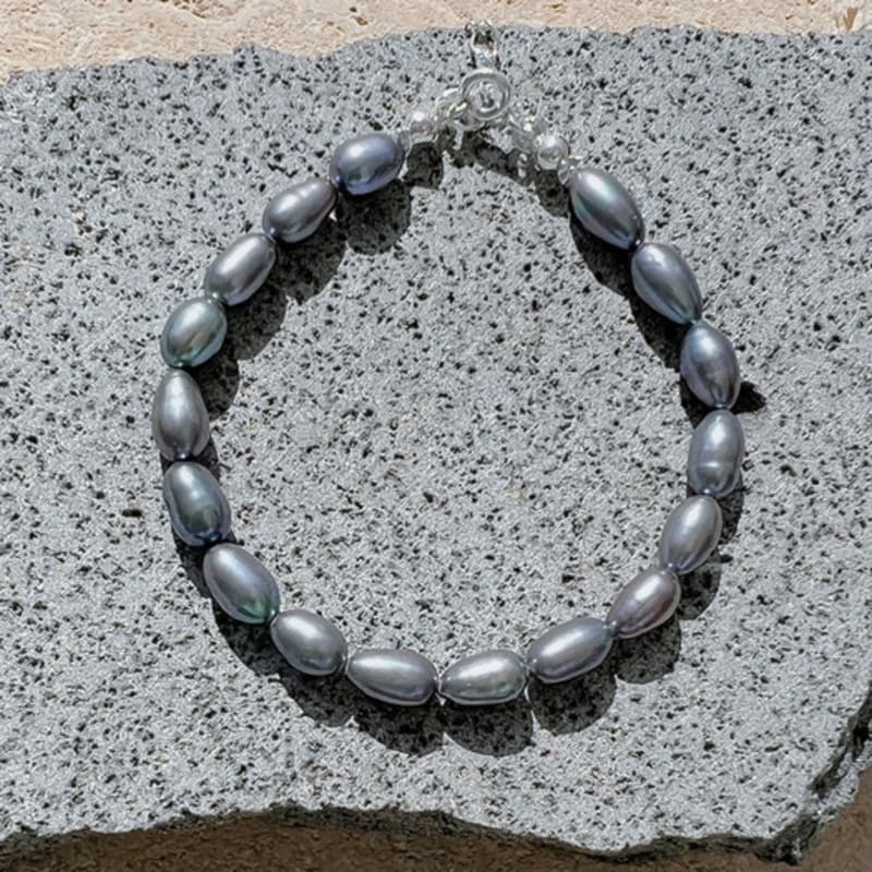 KIETIMOOR Schwarzperlenarmband (Silber 925) Schwarz Perlmutt Silber Armband