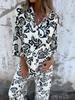 Women's Printed Two-Piece Set: Casual Shirt and Long Pants