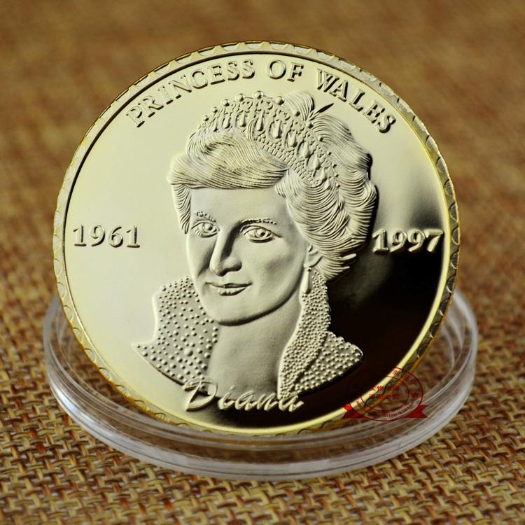 

Princess Diana Collection Coins, Foreign Trade Gold Plated Commemorative Coins, Three Dimensional Relief Metal Commemorative Medals 40mm золотой