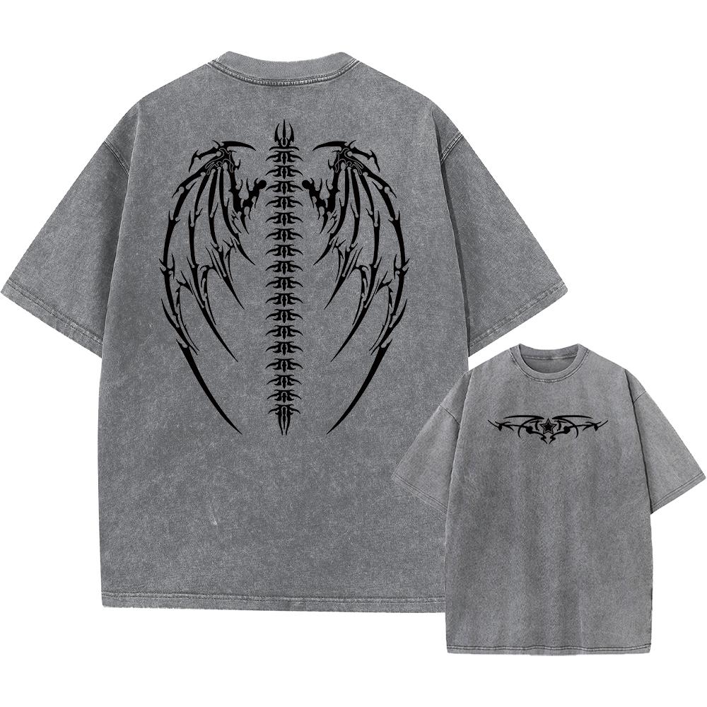 Oversized Wings Printed Tshirts Men Gym Vintage Heavyweight T Shirts Cotton Workout Acid Wash Baggy Tees Street Tops Unisex