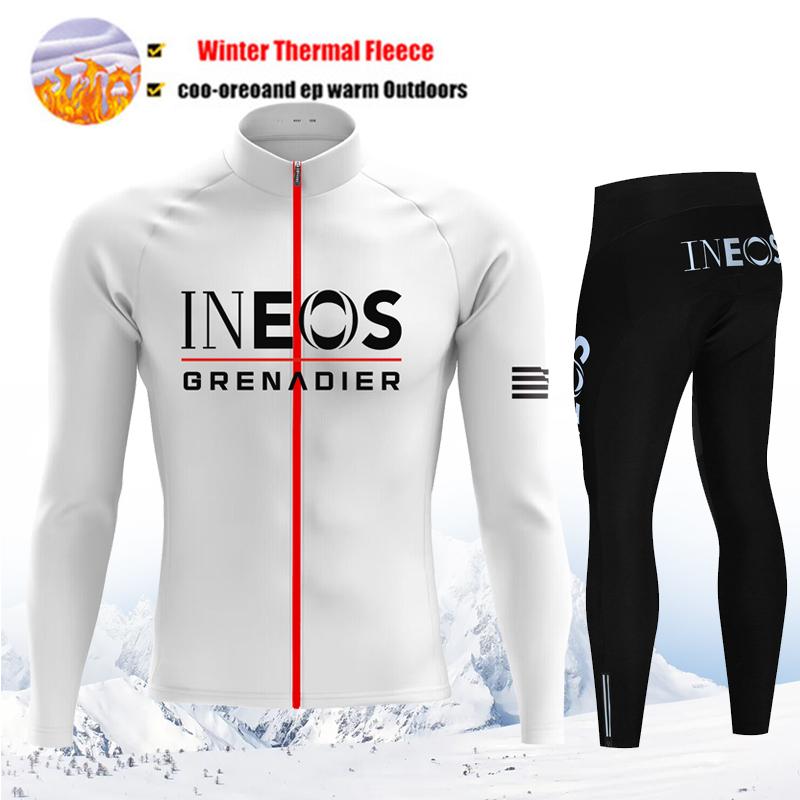 INEOS Team Winter Cycling Jersey Set Thermal Fleece Men Cycling Long Sleeve Bicicleta Set MTB Road Bike Clothing Suit Bib Pants