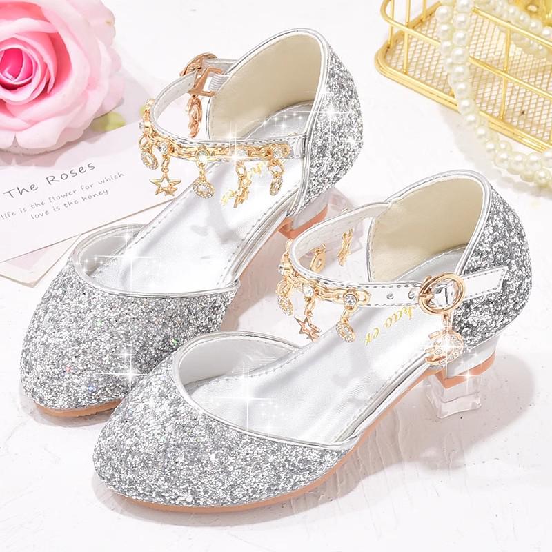 Girls' Sparkly Gold & Silver Princess Crystal High Heels for Kids