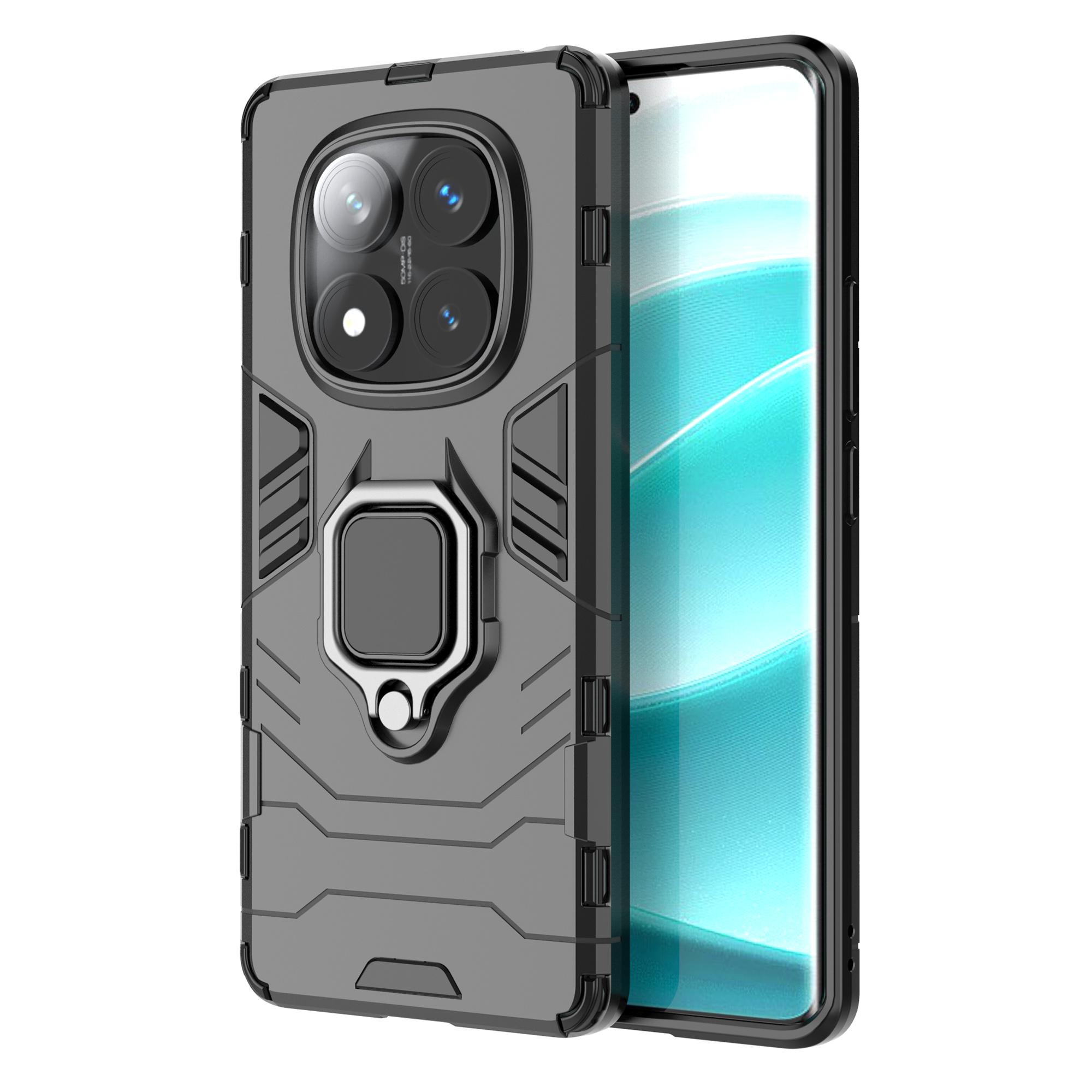 

For Xiaomi Redmi Note 14 Pro 4G Case PC+TPU Protective Phone Cover with Ring Kickstand Black