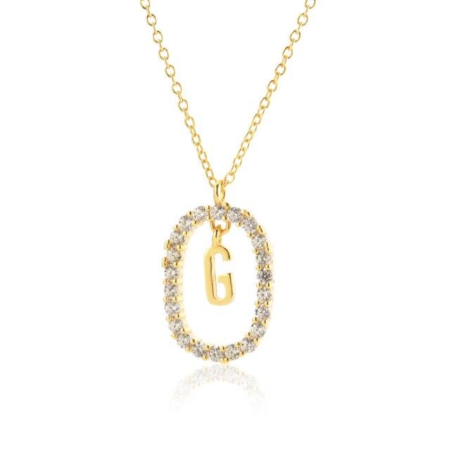 925 Sterling Silver Gold 26 Letters A -Z Alphabet Initial Long Chain Necklace Ovals Luxury Jewelry Crystal Cz Choker