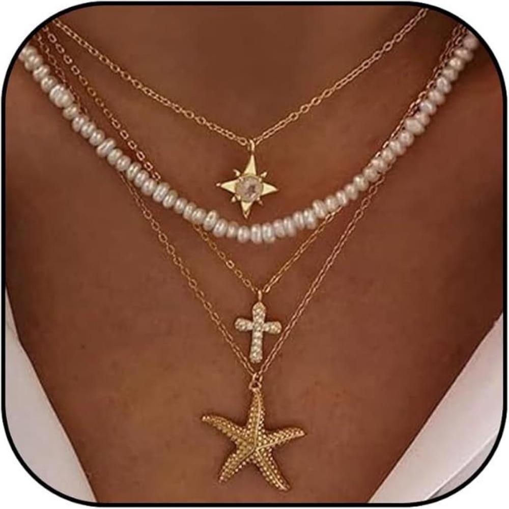 Paper Clip Necklace Bow Pentagram Shell Pearl Love Denim Boots Necklace