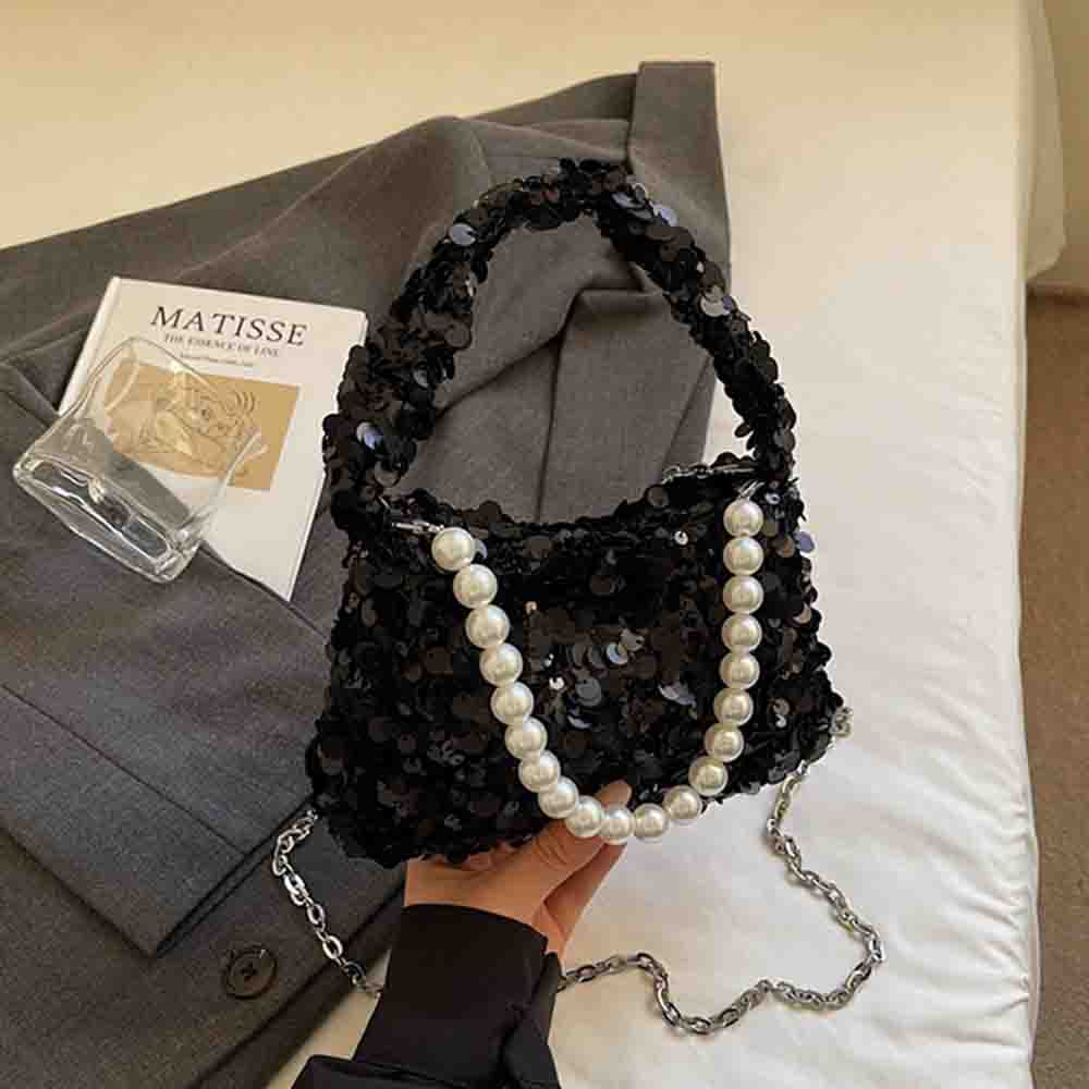 Small Square Bag Fashiable Sequin Bag Pearl Chain Bag New For Daily Shopping Party