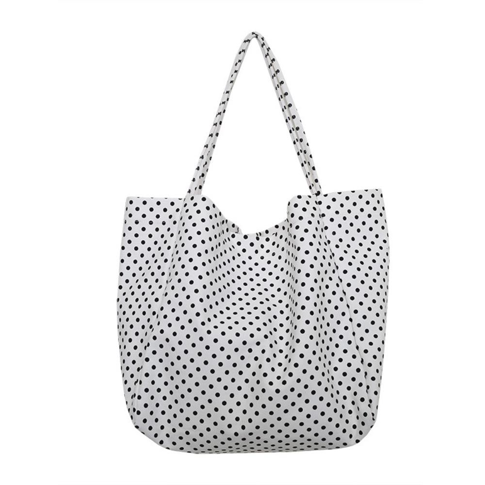 Large Capacity Large-capacity Tote Bag Canvas Vintage Shoulder Bag Polka Dot Handbag Casual Use