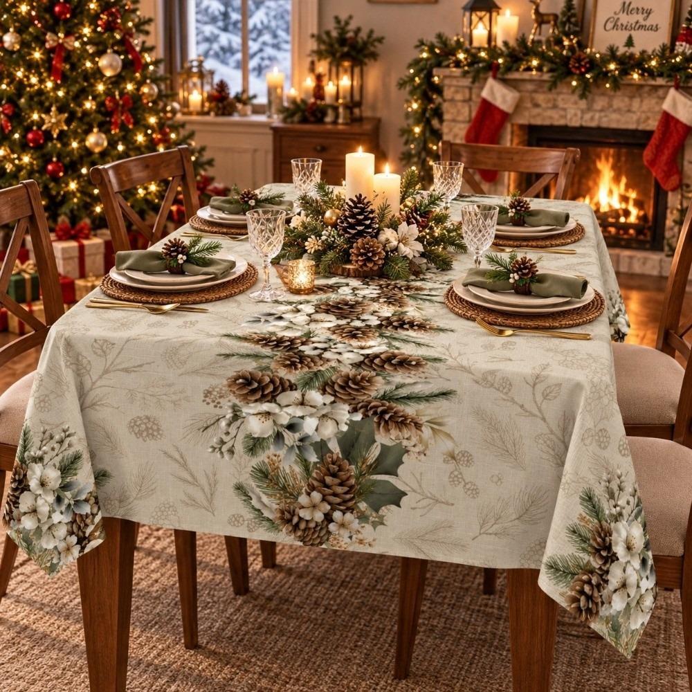 Oil-proof Christmas Santa Claus Tablecloth Waterproof Xmas Deer Table Mat Home Dector