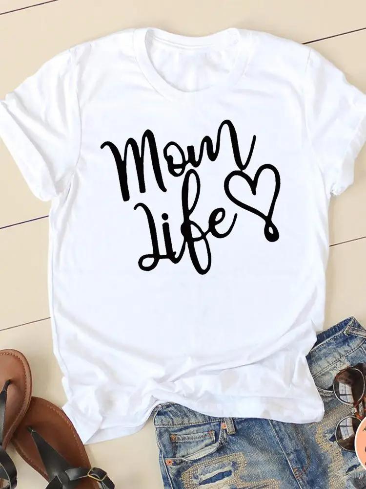 Summer Tshirts Clothing Short Sleeve Tee Clothes Fashion Sweet Love Mom Casual Ladies Print Women Female Oversized Graphic Tee