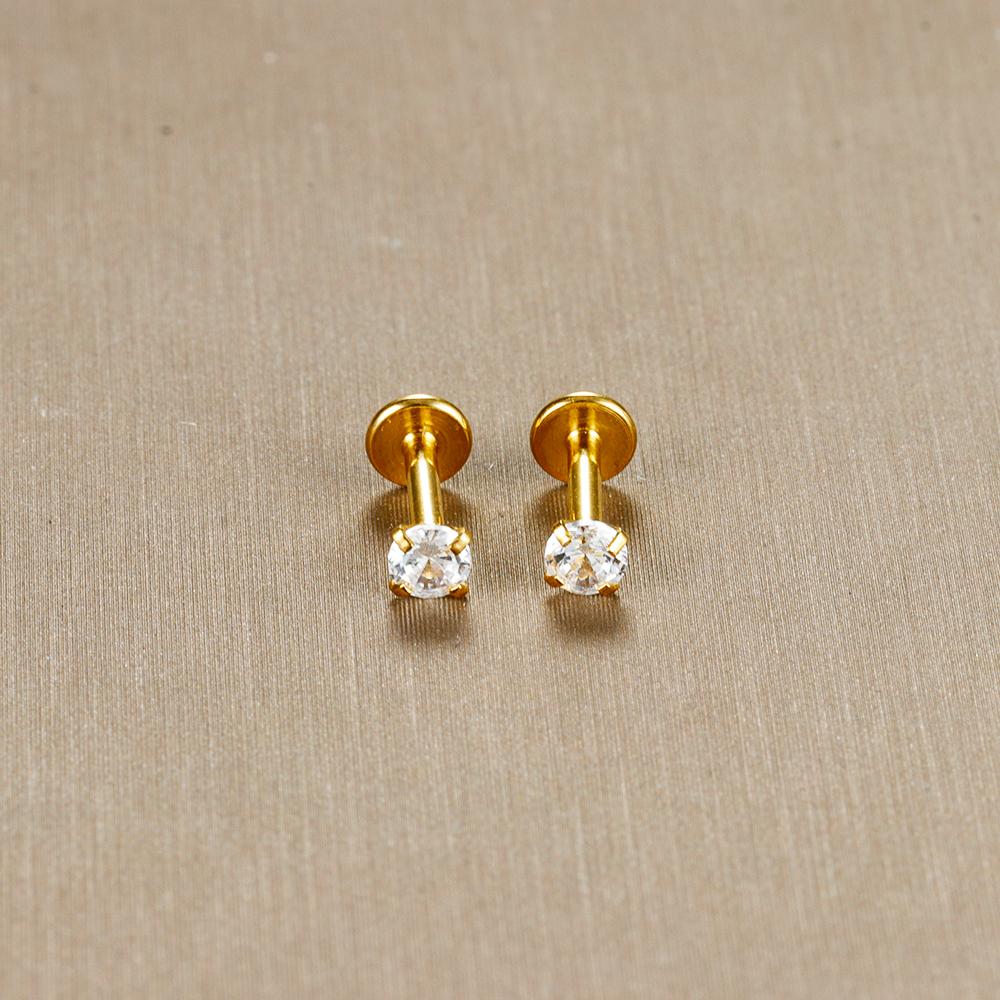 2PC Labret Tragus Stud Earrings 16G Surgical Stainless Steel CZ Crystal Monroe Helix Cartialge Conch Medusa Lip Body Piercing