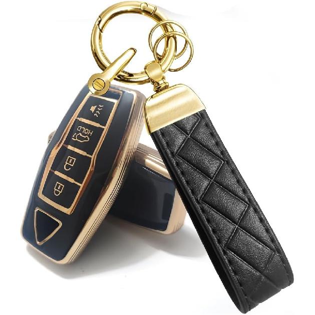 Car Key Fob Cover Compatible with Mitsubishi Outlander 2025 2024 2023 2022 Case TPU Protector Cover Keychain 4 Buttons Gold White