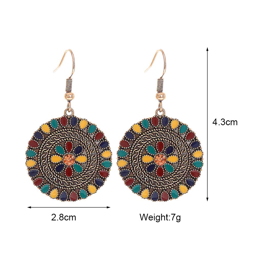 Vintage Bohemian Round Drop Earrings for Women Ethnic Simple Drop Oil Flower Shaped Temperament Earrings Female Jewelry