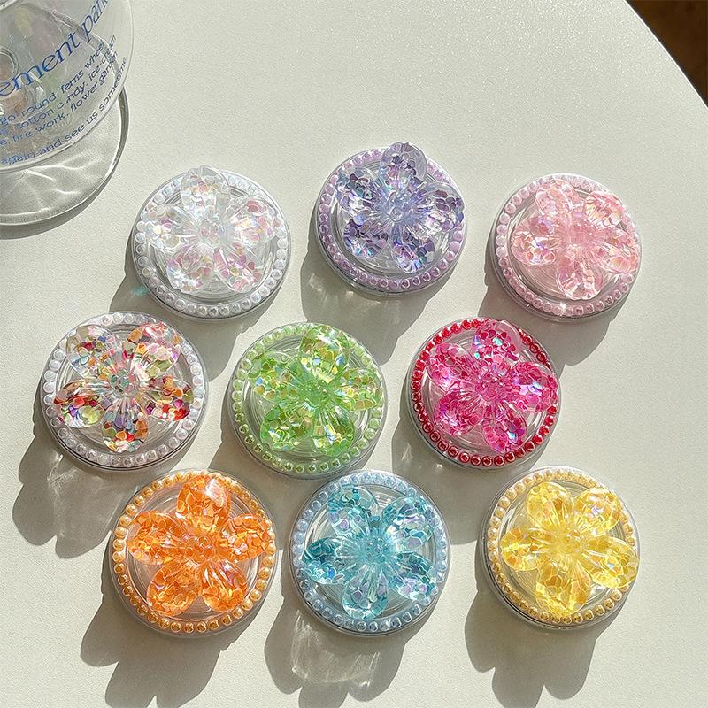Color Sequined Flower Pearl Magnetic Mobile Phone Airbag Bracket Retractable Ring Desktop Lazy Drama Support