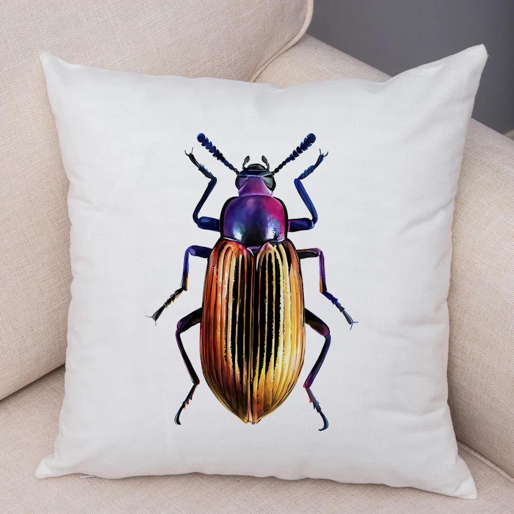 Insect Beetle Collection Pillow Case Both Sided Decor Cartoon Animal Print Cushion Cover Soft Plush Pillowcase for Sofa Home Car