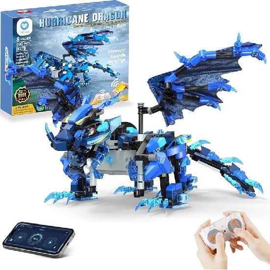 Sillbird Dragon Building Kit with Remote Control Stem Gifts for Kids Boys Ages 8-12, Technic Buildable Coding Toys for Birthday with 549 Pieces B778