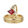 European and American Style Couples' Rings: Imitation Gold with Red Gemstone Alloy Wedding Set