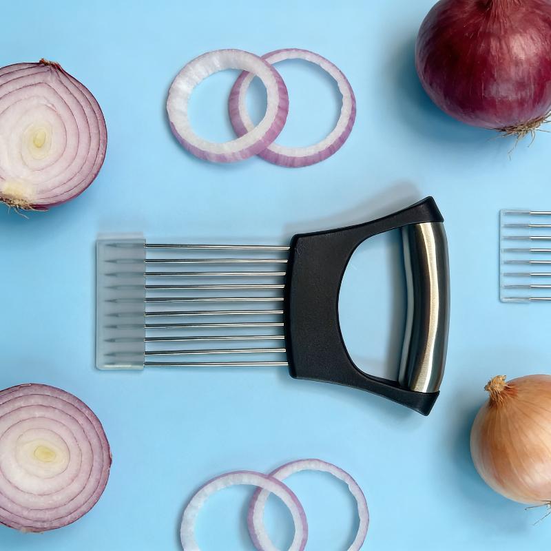 Stainless Steel Onion Cutter Holder Food Slicers Assistant Tomato Onion Slicer Holder Vegetables Cutting Fork Kitchen Gadgets