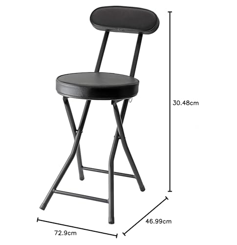 Pearl Metal Folding Pipe Chair, Limited Edition, Matte Black, 73cm High, Backrest, Compact Chair, BLKP Black, N-7572