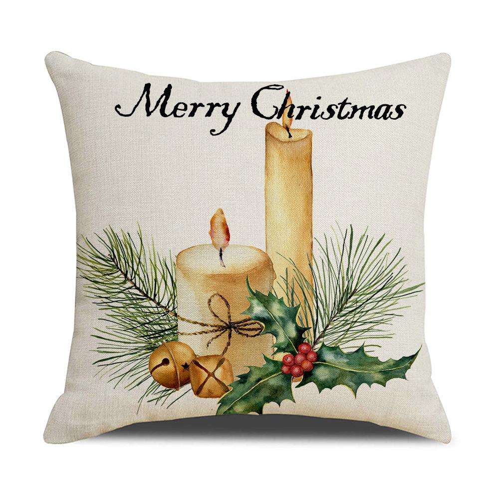 Simple Watercolor Christmas Pillow Cover Linen Printed Holiday Pillow Cartoon Pillow Cover