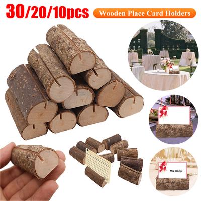 10/20/30pcs Wooden Table Name Holder Wedding Name Place Card Holder Creative Menu Table Card Holder Stand Table Number Holder