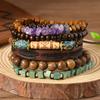 Boho Beaded Stack Bracelet Set, Multi-Layer Wood & Turquoise Bead Bracelet for Women, Bohemian Casual Beach Jewelry