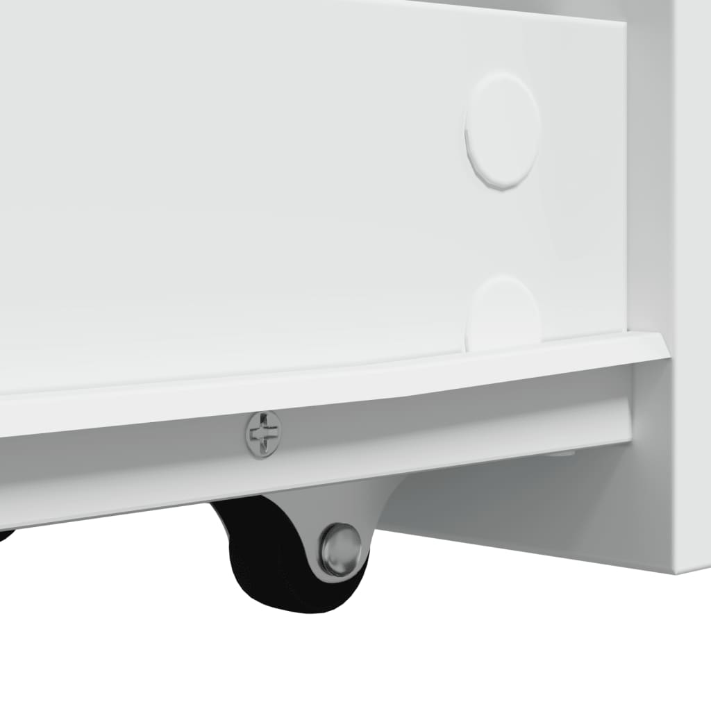 Narrow Bathroom Cabinet with Casters White Particleboard