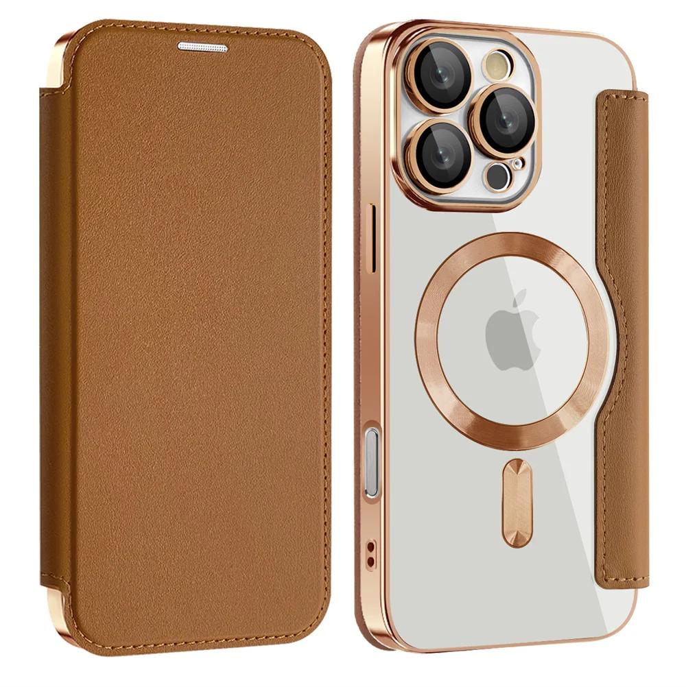 Luxury Transparent Flip Leather Wallet Magnetic Phone Case For iPhone 15 16 Pro Max 14 13 12 11 Slot Card Bag For Magsafe Cover0