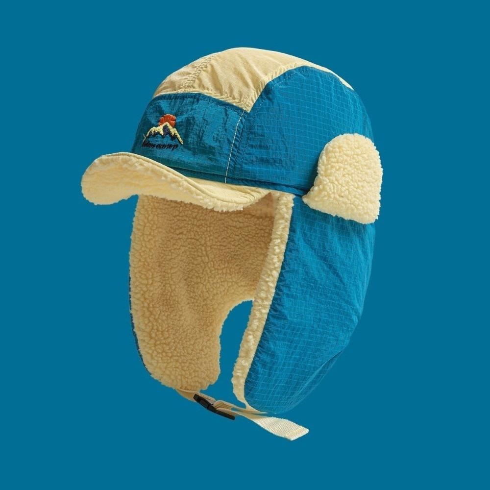 

Color Matching Riding Warm Earflaps Plush Extended Ear Protection Hat Lei Feng Caps for Men Women синій
