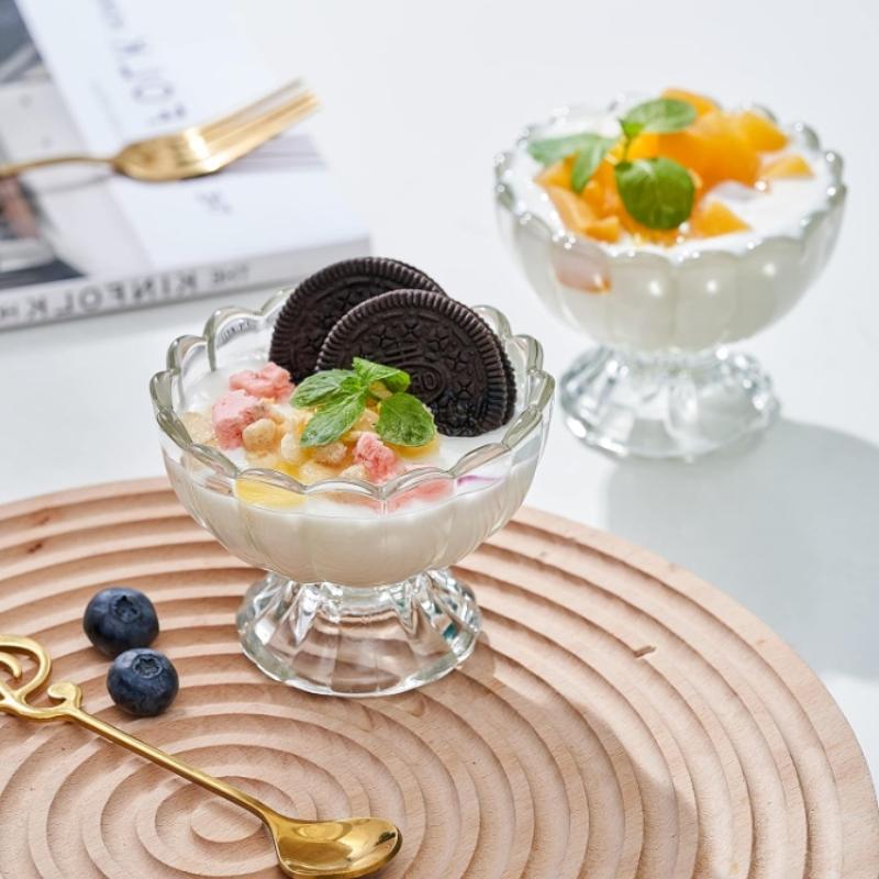 Cute Footed Tulip Glass Dessert Bowls/Cups - Perfect for Dessert, Sundae, Ice Cream, Fruit, Salad, Cocktail, Condiment, Trifle