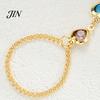 Gold Plated Bracelet Hand Chain with Ring for Women, Colorful Heart Shaped Two-in-one And Faux Crystal Healing Jewelry, Gifts Best Friend Sister Wrist