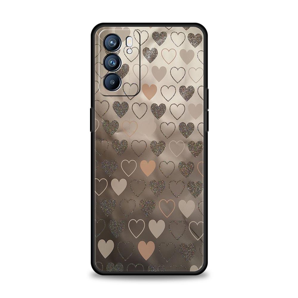 Gold Pink Rose Glitter Hearts Case For Oppo A54 A53 A52 A15 A95 A16 A78 A79 A80 A98 4G Find X5 X6 Reno10 12 13 F Pro 5G Cover