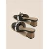 Small gold buckle crocodile pattern Korean version of high-heeled sandals for women's summer wear thick heels and soft soles, one-word beach sandals