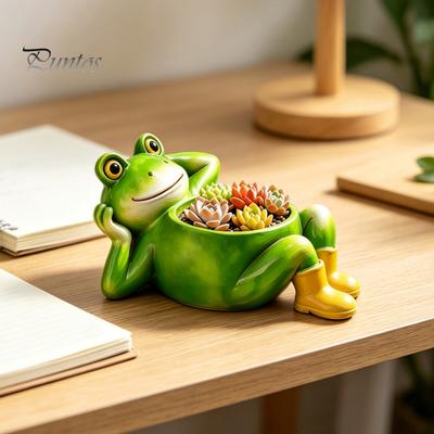 Small Succulents Pot Indoor Cute Lying Frog Planter, Decorative Resin Plant Pot, Funny Planting Containers for Plants Container Outdoor Flower