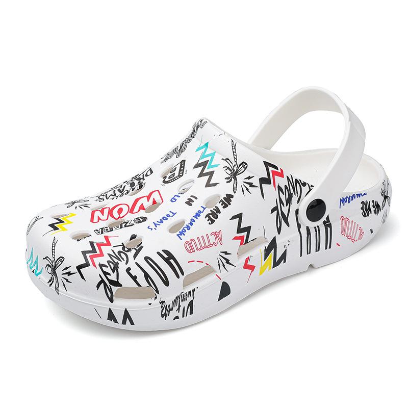 

Мужские дырявые туфли для тех, кто наступает на дерьмо, летняя одежда, новые тапочки на толстой подошве для спорта и отдыха, камуфляжные пляжные сандалии 40 белый