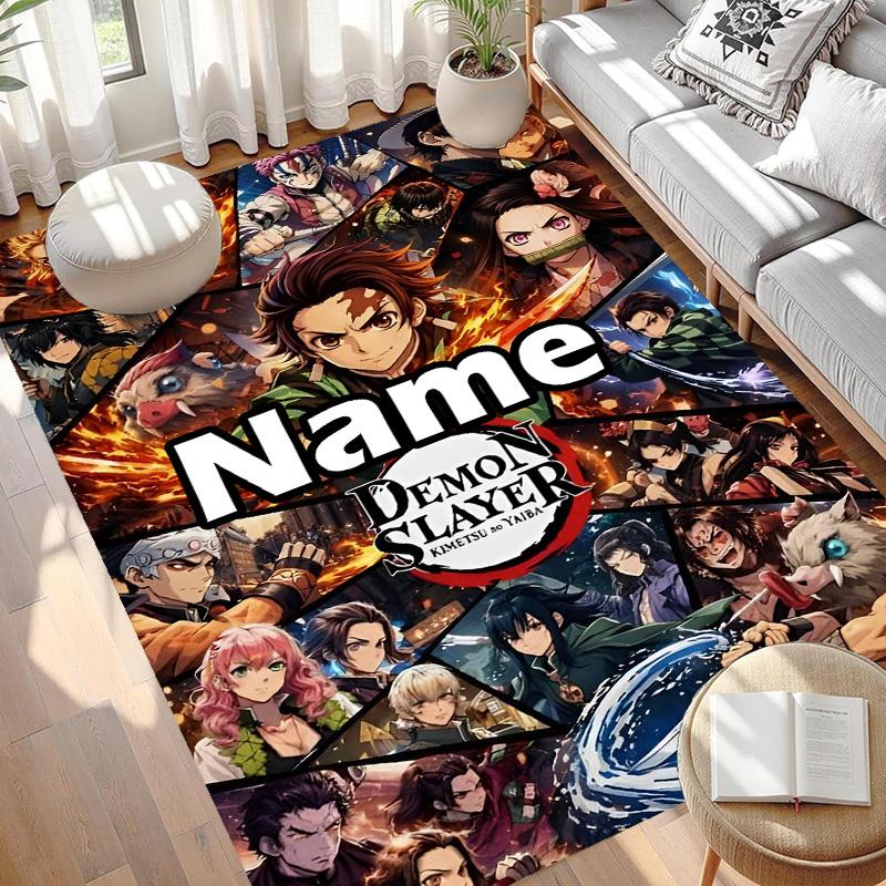 Custom Name Personalized Demon Slayer Print Carpet, Versatile Home Decor Rug, for Playroom, Apartment, Balcony, Entryway, Hallway Gift