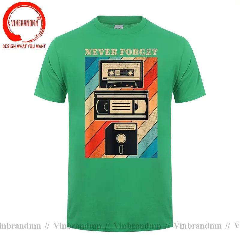 Novelty Funny Tops Never Forget Sarcastic Graphic Music T Shirt Vintage Floppy Disk Vhs Tape 90s 80s Cassette Tshirt Streetwear