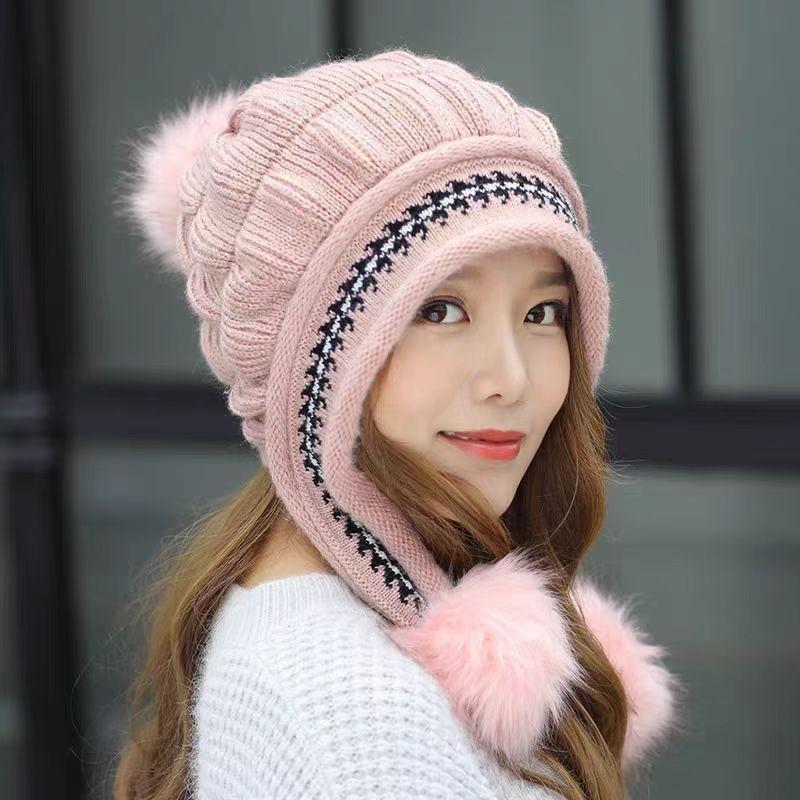 Winter New Velvet Warm Outdoor Cold Ear Protection Wool Knitted Hat Children Sweet and Cute Leisure