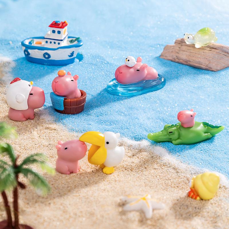 Mini Pink Capibara Ornament Cartoon Capybara Micro Landscape Model Dollhouse Decoration Car Interior