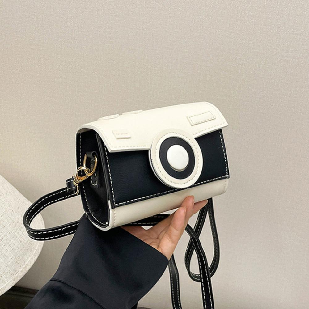 

PU Смешная квадратная сумка Мини контрастного цвета Сумка через плечо Портативная сумка для камеры На открытом воздухе белый/чёрный