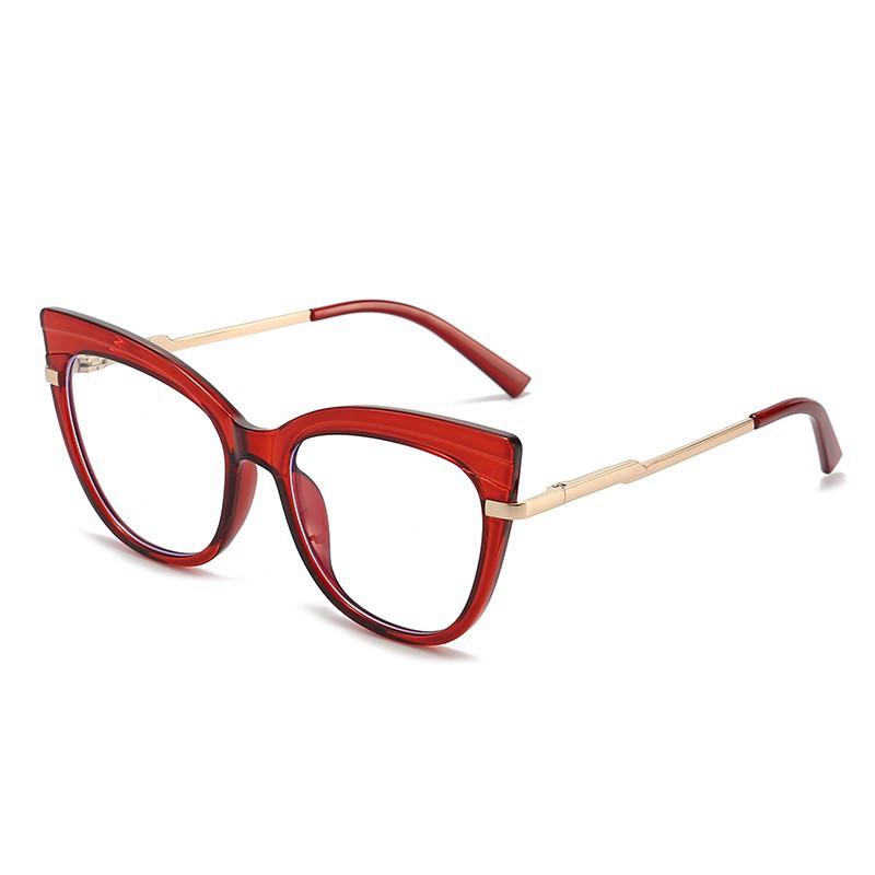 Vintage Cat Eye Blue Light Blocking Glasses, Luxury Metal Thin Temples, Face Slimming Unisex Eyeglasses 9105 красный