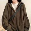 Harajuku Double Zipper Hooded Knitted Cardigans Women Autumn Winter Thicken Warm Sweater Coat Loose Long Sleeve Knitwear Jacket
