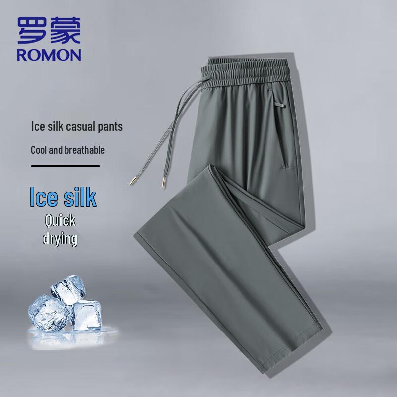 ROMON Men's Summer Ice Silk Quick-Dry Straight-Leg Casual Pants