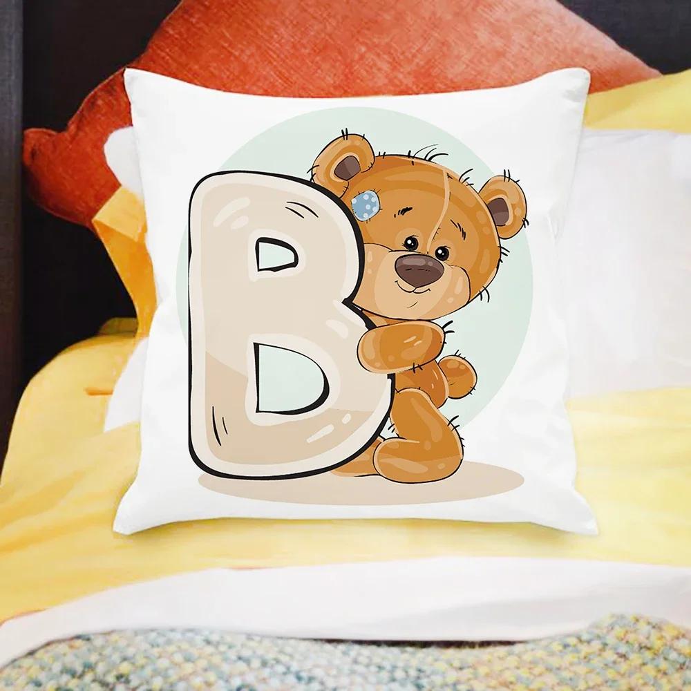 Cartoon Bear Sofa Children's Room Decoration Cute Animal Pillowcase  Letter Printing Cushion Cover