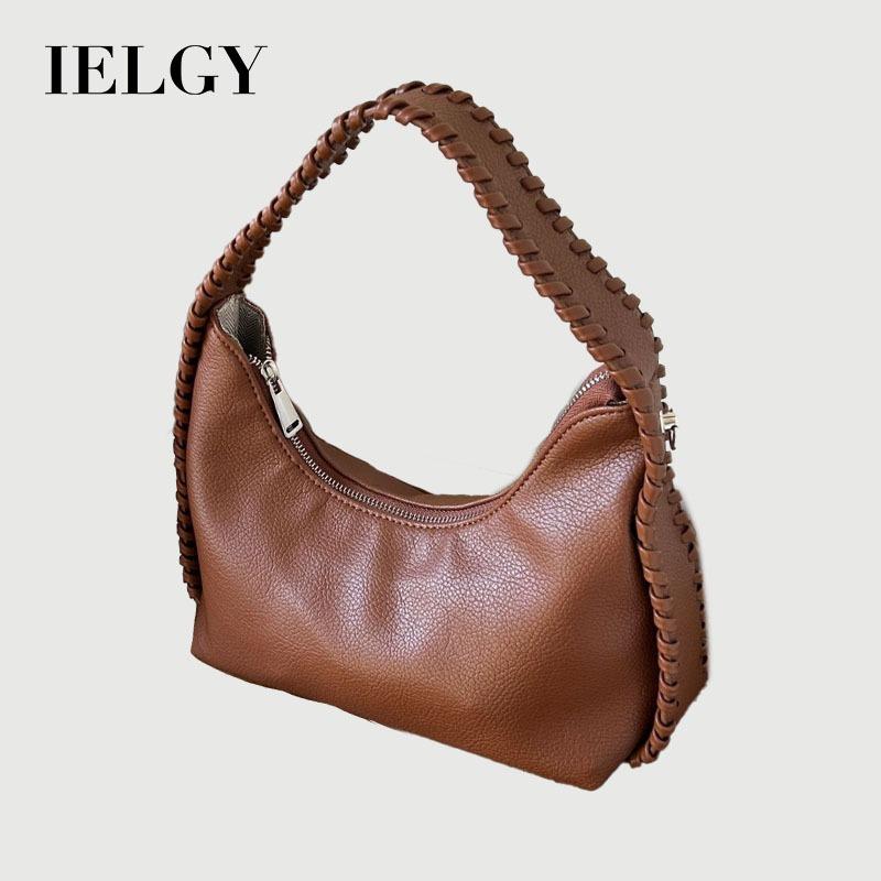 IELGY Woven Texture Fashion Underarm Bag Solid Color All-Match Crescent Bag Simple Trendy Portable One-Shoulder