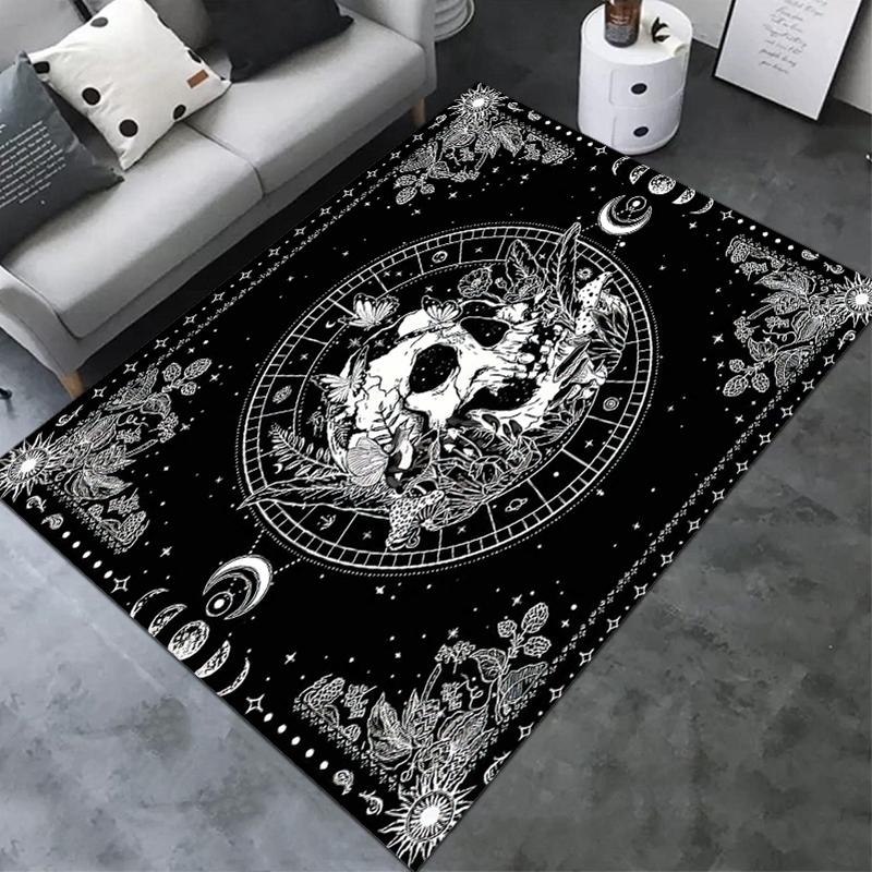 1PC Skull Dark Gothic Pattern Printed Carpet Rug for Living Room Bedroom Home Sofa Decoration,Non-slip Floor Mat Floor Mat