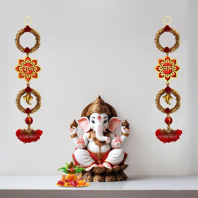 Handmade Shubh And Labh Lotus Hangings,Door Welcome Tags,Temple Decoration,Diwali Decor,Lotus Decoration Items,Sohn/Shun/Shoon,Puja Tags,Door